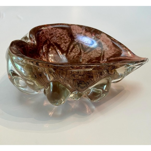 Murano Adventurine Art Glass Bowl Mid Century Sculptural Hobnail Studio Glass - Picture 1 of 6